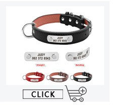 Coleira Personalizada de Couro com Placa Gravada - Cães Pequenos, Médios e Grandes