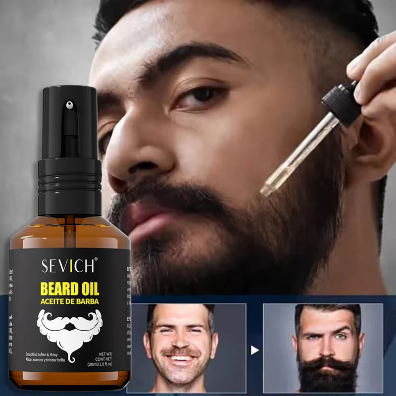 Óleo de crescimento de barba para homens hidratante natural essência de barba creme de cuidados de estilo mais grosso 30ml fortalecer a barba essencial