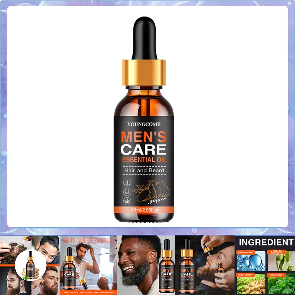 Óleo essencial para barba masculina, aumenta hidratar, macio, nutrição, engrossar para aliciamento de cabelo, cuidados faciais, óleo de crescimento de barba