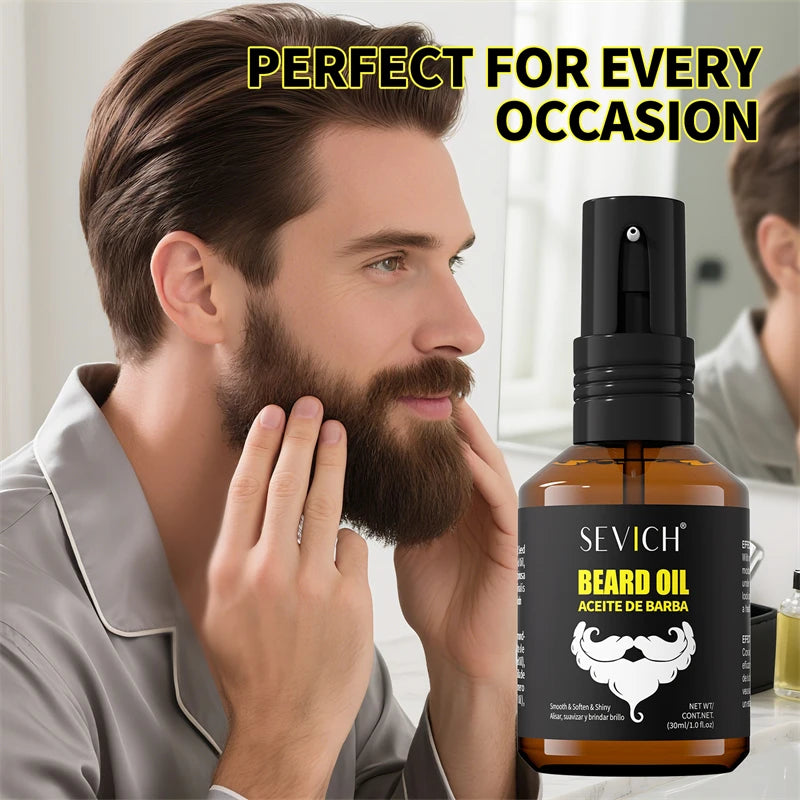 Óleo de crescimento de barba para homens hidratante natural essência de barba creme de cuidados de estilo mais grosso 30ml fortalecer a barba essencial