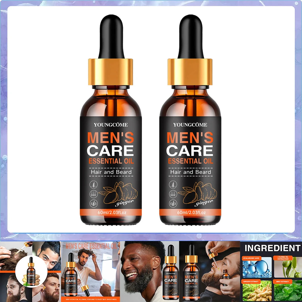 Óleo essencial para barba masculina, aumenta hidratar, macio, nutrição, engrossar para aliciamento de cabelo, cuidados faciais, óleo de crescimento de barba