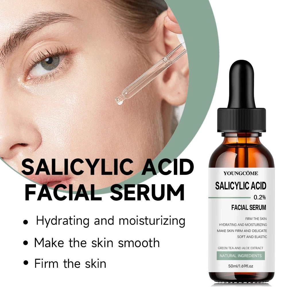 Serum facial, rico em ácido salicílico, ácido hialurônico, vitaminas C adequado para todos os tipos de pele, efeito firmador