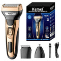 Kemei-Kit de Higiene Elétrico para Homens, Aparador De Pêlos De Barba, Corpo, Nariz, Máquina De Barbear De Orelha, Recarregável, 3in 1