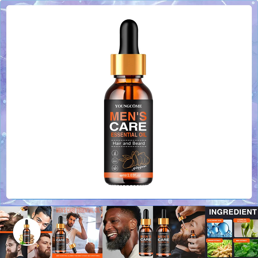Óleo essencial para barba masculina, aumenta hidratar, macio, nutrição, engrossar para aliciamento de cabelo, cuidados faciais, óleo de crescimento de barba