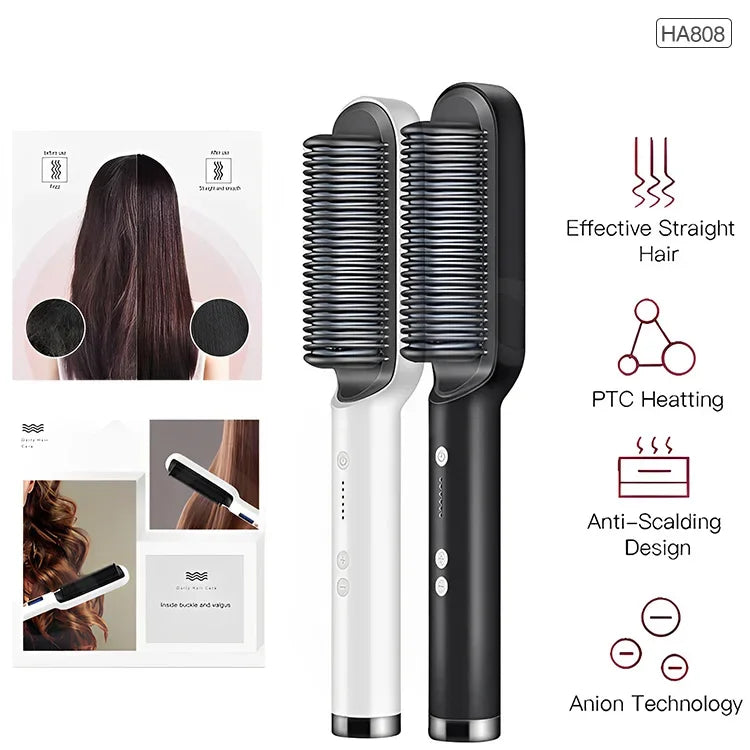 Alisador de cabelo profissional, pente elétrico de aquecimento rápido, alisador de cabelo, cuidados pessoais, escova multifuncional para penteado