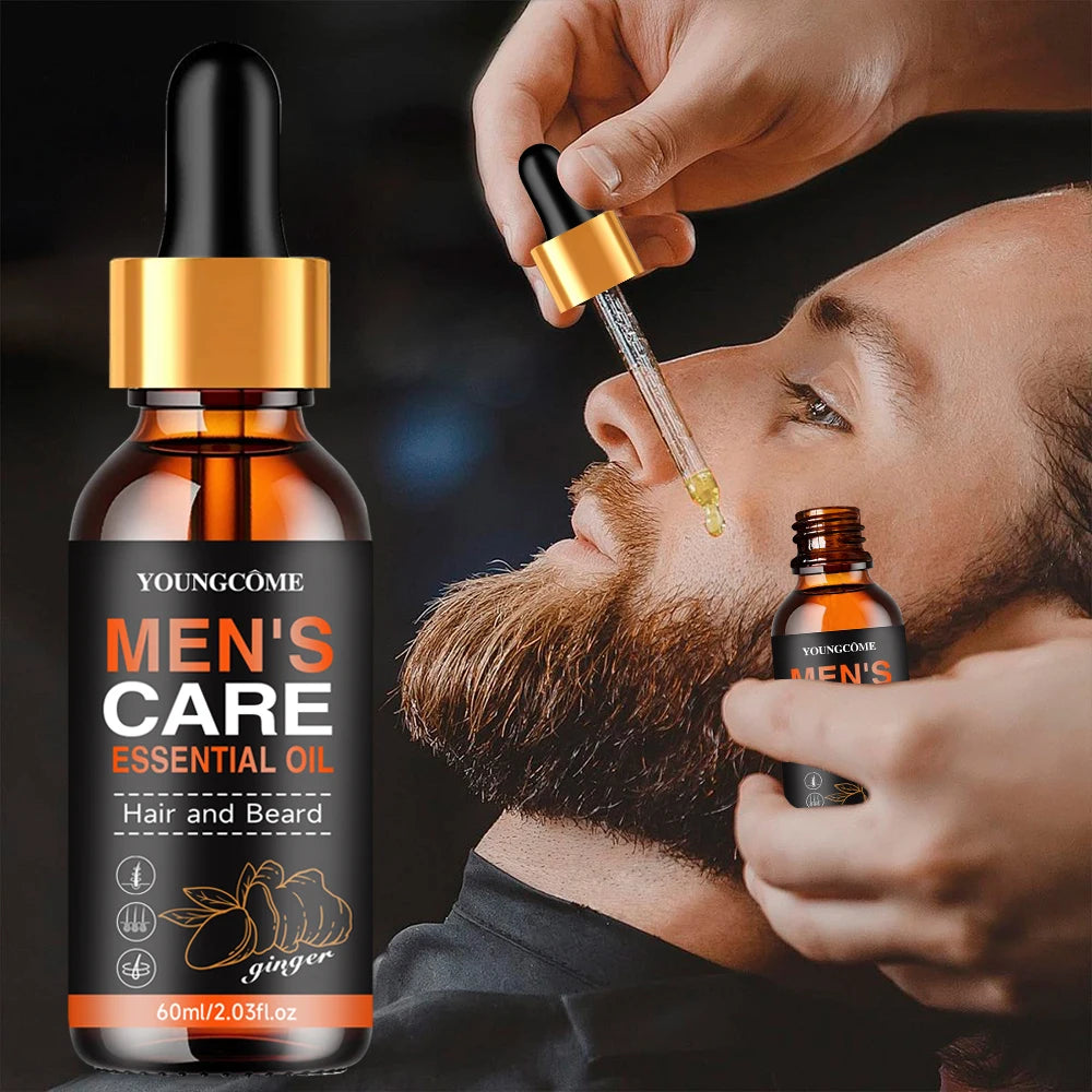 Óleo essencial para barba masculina, aumenta hidratar, macio, nutrição, engrossar para aliciamento de cabelo, cuidados faciais, óleo de crescimento de barba