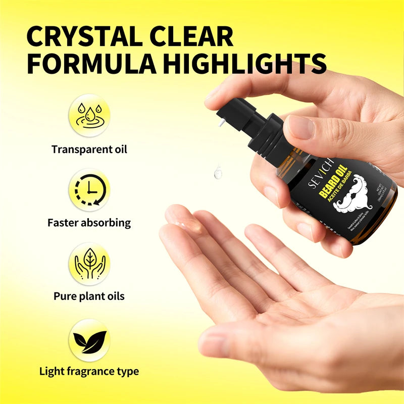 Óleo de crescimento de barba para homens hidratante natural essência de barba creme de cuidados de estilo mais grosso 30ml fortalecer a barba essencial