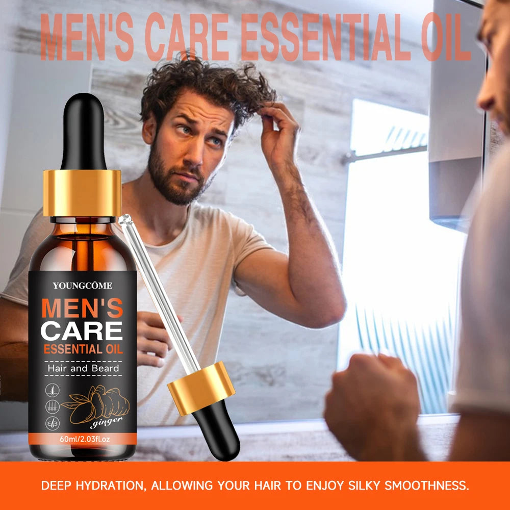 Óleo essencial para barba masculina, aumenta hidratar, macio, nutrição, engrossar para aliciamento de cabelo, cuidados faciais, óleo de crescimento de barba