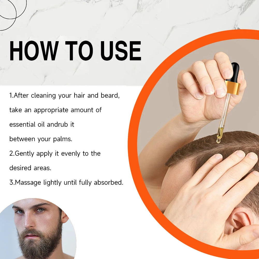 Óleo essencial para barba masculina, aumenta hidratar, macio, nutrição, engrossar para aliciamento de cabelo, cuidados faciais, óleo de crescimento de barba