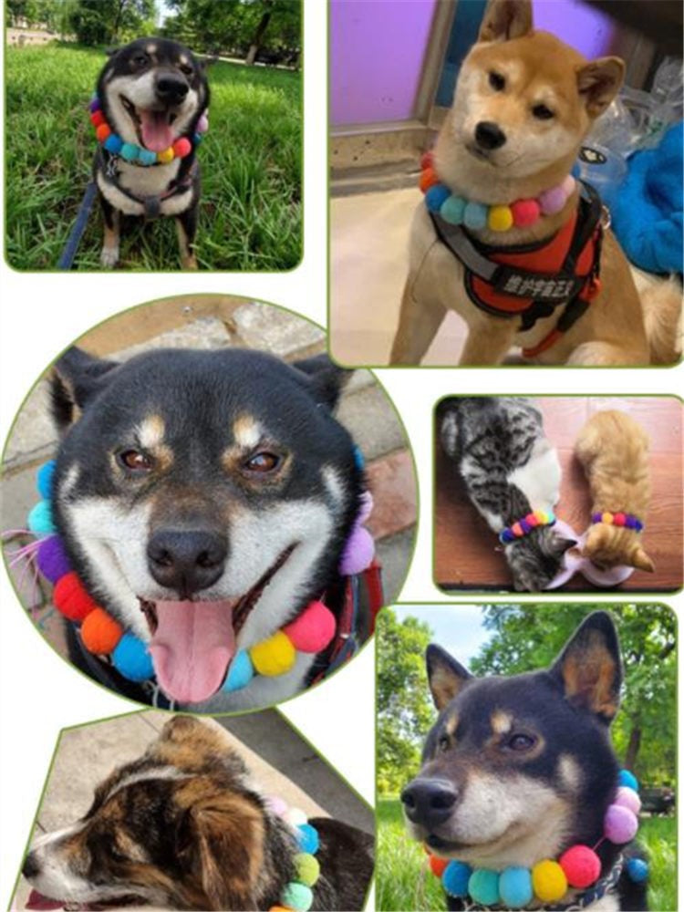 Gravata Borboleta Decorativa para Cães - Laço com Pompom Colorido