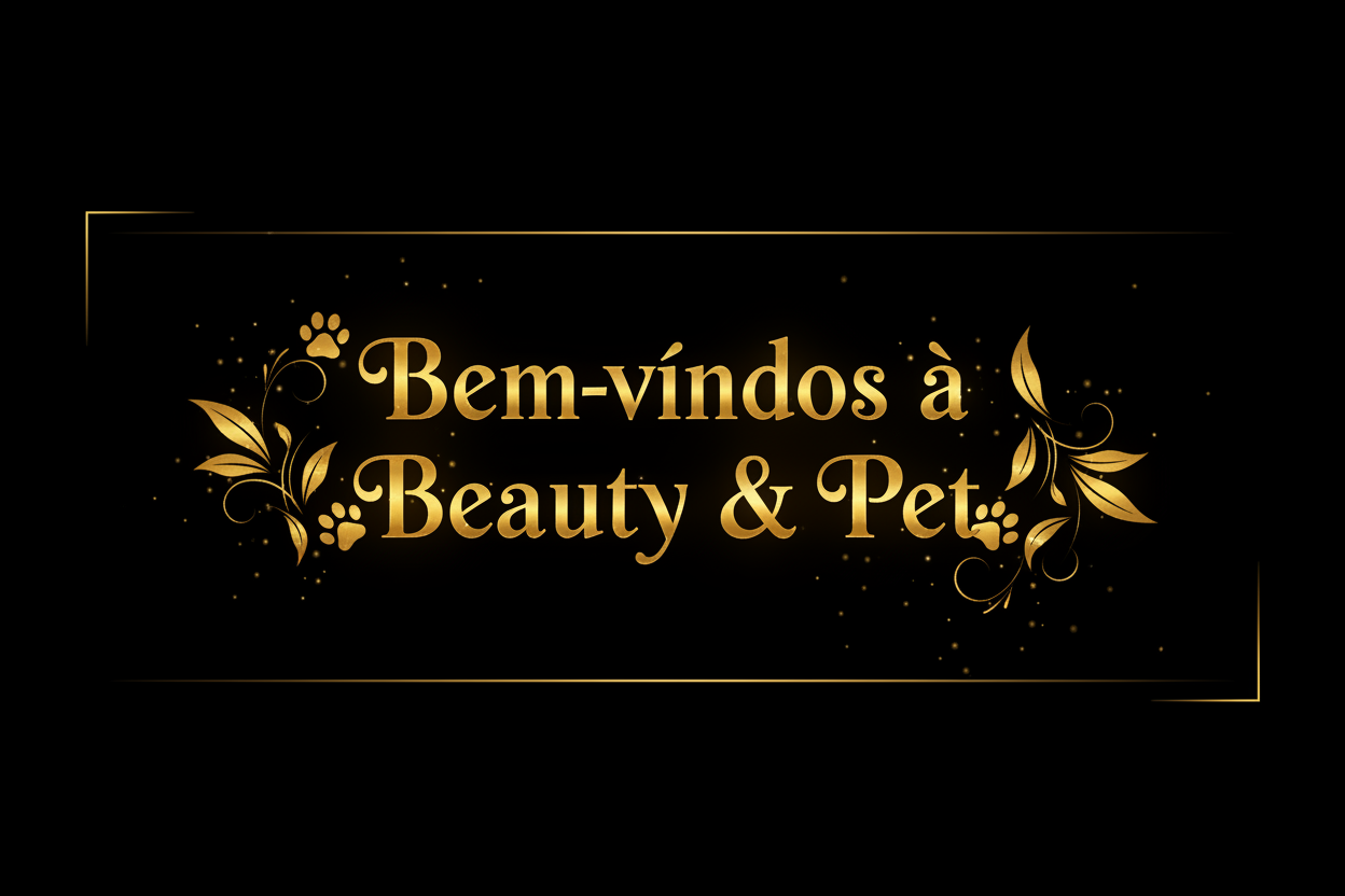 gere uma imagem impactante e que transmita confiança com fundo preto e escritas em dourada para dar as boas aos clientes do site Beauty & Pet
